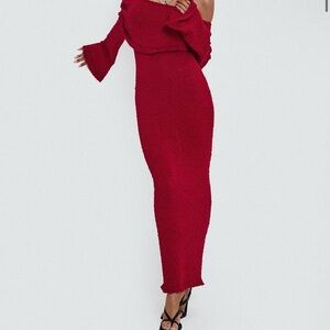 Elegant Red Off-Shoulder Dress-princess Polly NWT
